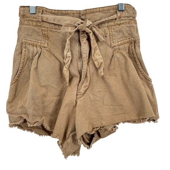 Free People One Penny Tie Waist Short SZ 8 Womens Tan Boho Comfort 100% Cotton - Picture 1 of 8
